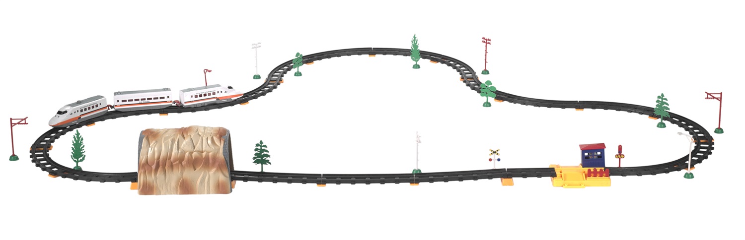 RONCHI SUPERTOYS Playset Treno 08231 - Circuito 450cm con 80 Pezzi, Treno a Batteria, Casello e Tunnel