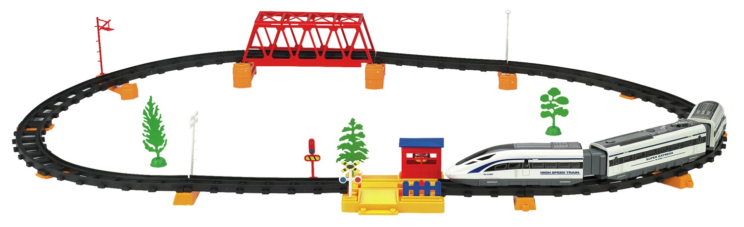 RSTOYS Playset Treni Veloci Express con Radiocomando - Circuito 264 cm, Segnale Acustico, Casello
