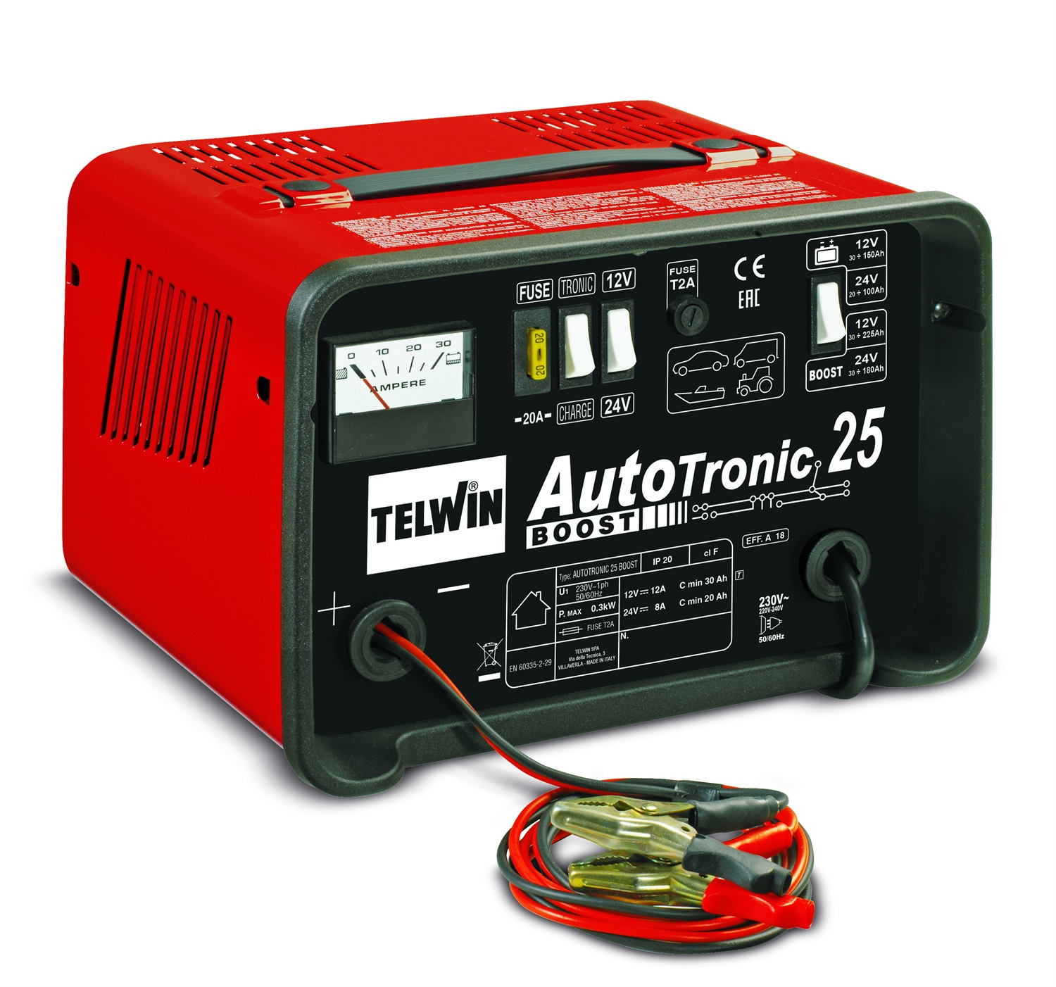 Telwin Autotronic 25 Boost - Caricabatterie e Mantenitore per Batterie al Piombo 12/24V con Controllo Elettronico