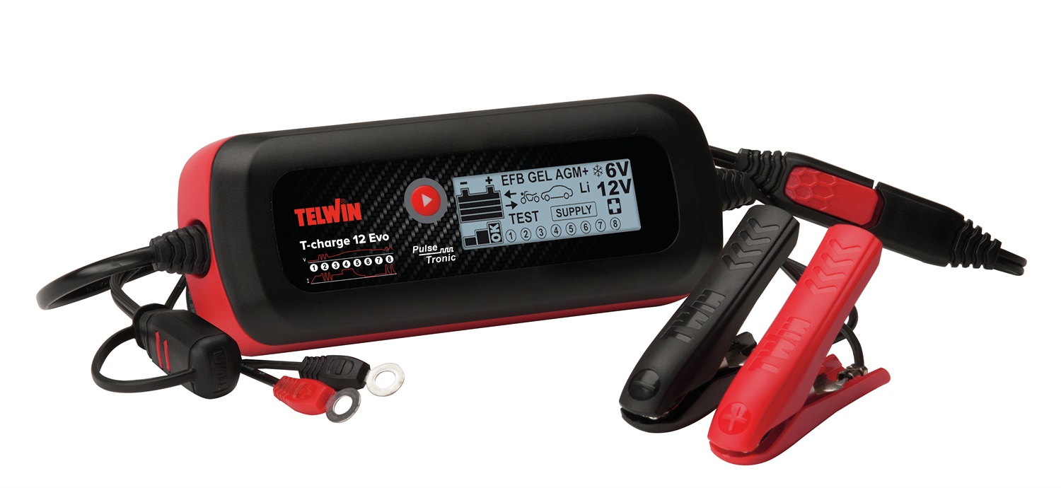 Telwin T-Charge 12 EVO 807578 - Caricabatterie, Mantenitore di Carica e Tester Elettronico per Batterie 6V/12V