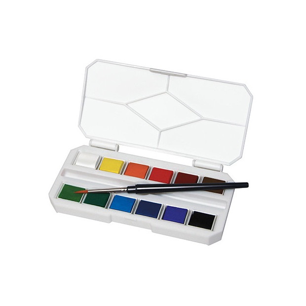 CWR Acquerelli On the Go - Set da 12 Mezzi Godet con Pennello e Tavolozza, Colori Brillanti e Stabili alla Luce