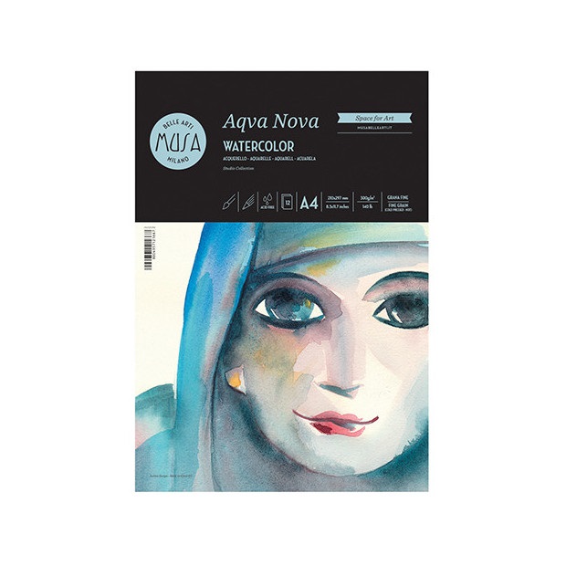 CWR Aqva Nova Album per Acquerelli A4 - 12 Fogli 300g in Cellulosa a Grana Fine