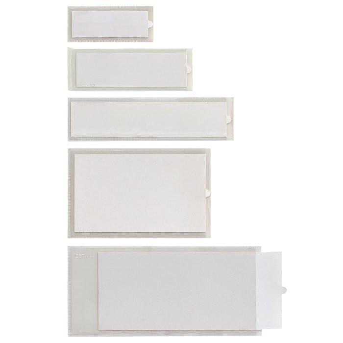 Sei Rota Portaetichette Adesive A4 - 65x140 mm - PVC Trasparente - Con Etichette Intercambiabili - Conf. 10 Pezzi