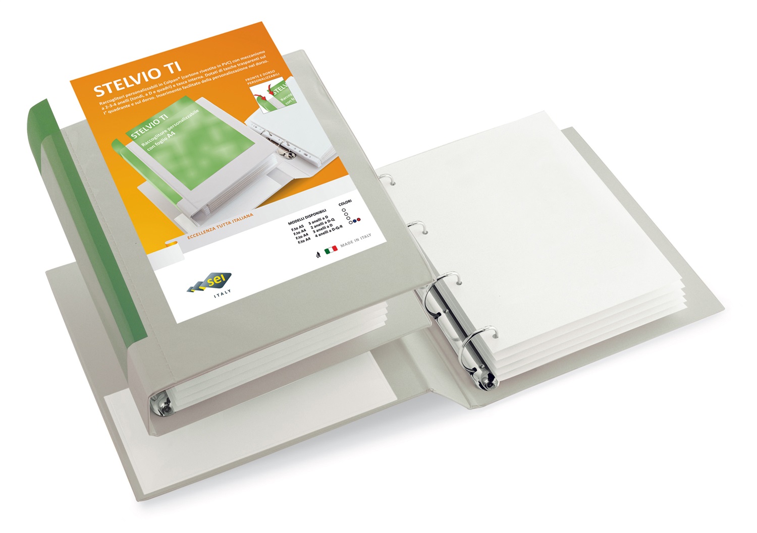 Sei Rota Raccoglitore Personalizzabile Stelvio TI A4 - 4 Anelli a D 17 mm - Bianco - Dorso 3 cm