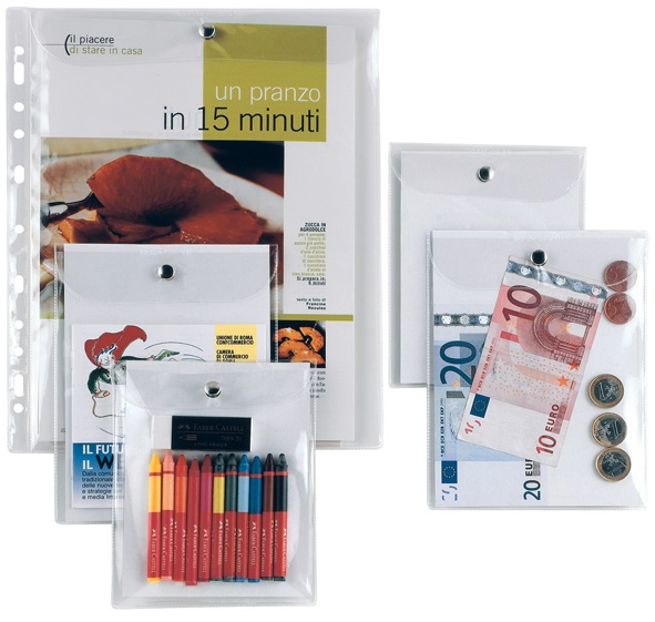 Sei Rota Busta con Bottone Press E - PVC Trasparente - 22x30 cm - Alto Spessore