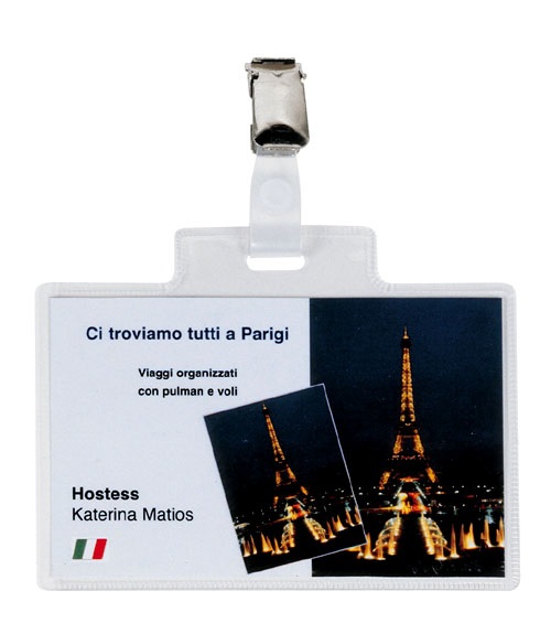 Sei Rota Portanome Pass 4E - 11x7 cm - PVC trasparente con clip in metallo - Confezione da 100 pezzi