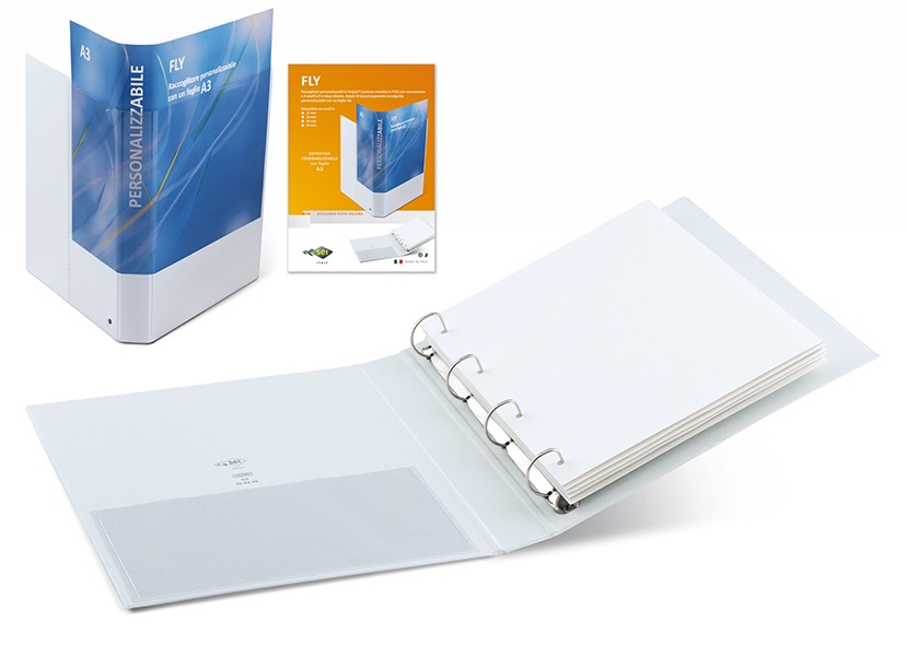 SEI ROTA Raccoglitore Personalizzabile Fly - 4 Anelli a D 50 mm - Dorso 7,5 cm - Formato 22 x 30 cm - Bianco