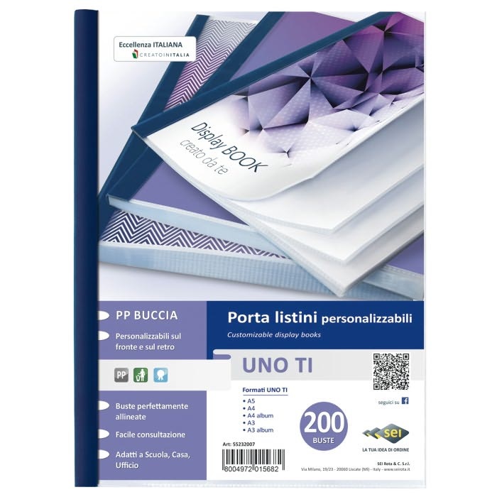 SEI Rota Portalistino personalizzabile A4 blu - 200 buste in Polipropilene buccia - 22x30 cm
