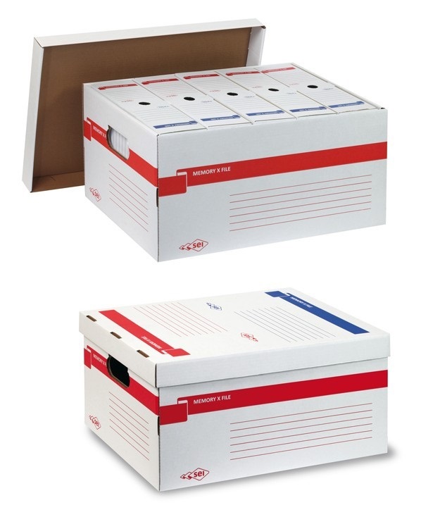 SEI ROTA Scatola Archivio Memory X File - 56x37 cm, dorso 27,5 cm, bianco, cartone riciclato, con coperchio a cappello