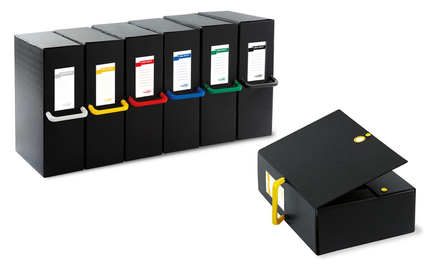 SEI Rota Scatola Archivio Big Next - 25x35 cm - Dorso 16 cm - Nero/Blu - Cartone Rivestito in PVC