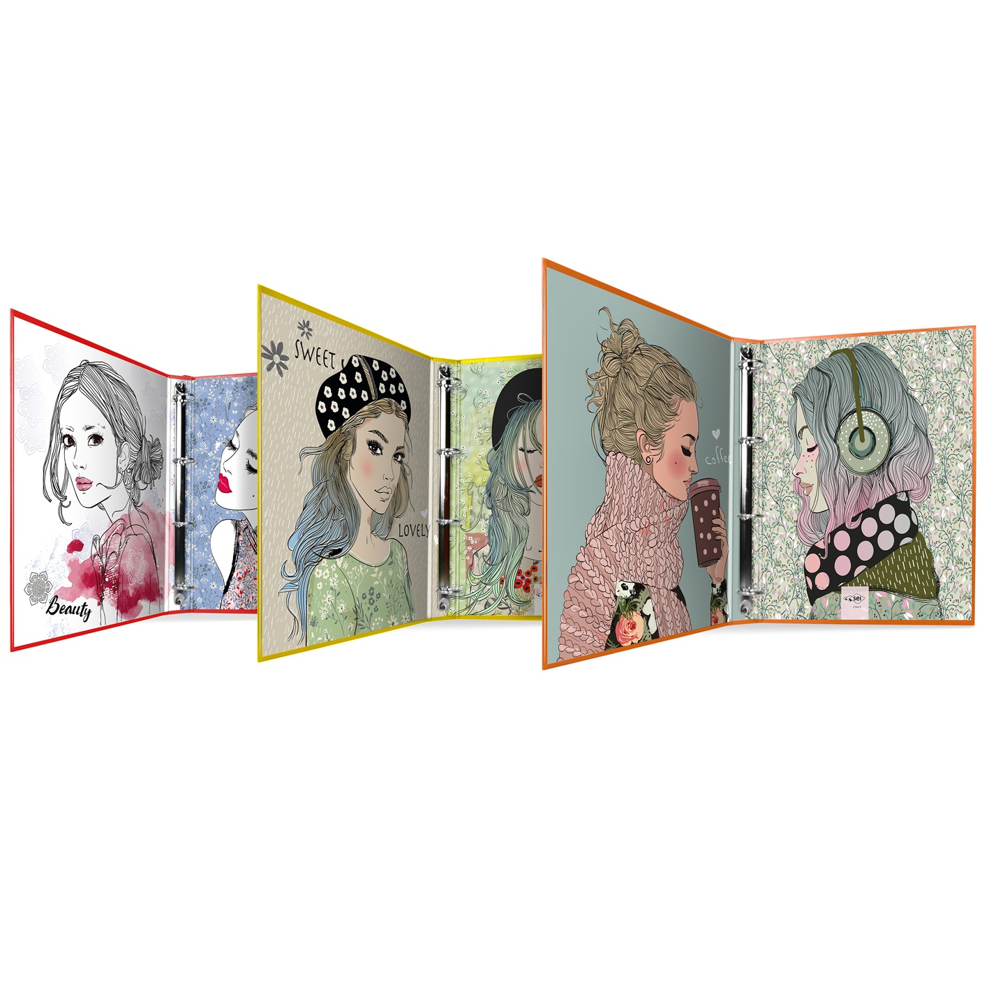 Sei Rota Raggio Raccoglitore A4 in Stratopan® - 4 Anelli da 30 mm - Ritratti - Fantasie Assortite