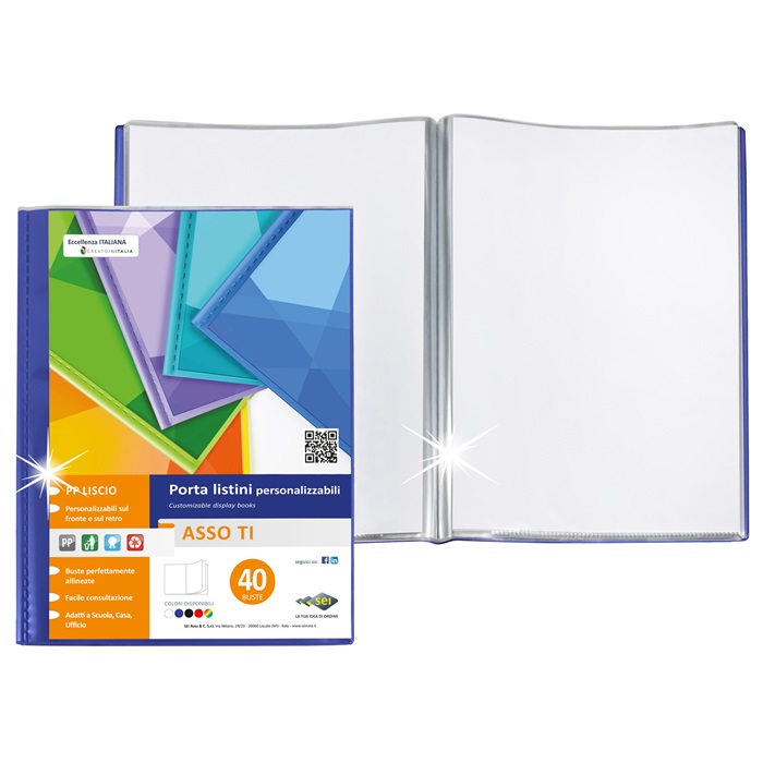 Sei Rota Portalistini Asso TI - Personalizzabile - Polipropilene Liscio - 15 x 21 cm - 100 Buste - Blu