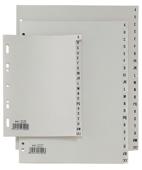 Sei Rota Separatori Alfabetici A-Z in Polipropilene Grigio 15x21 cm (A5) - 20 Tasti con Foratura Universale