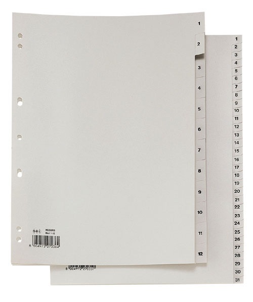 Sei Rota Separatori Numerici 1-31 in Polipropilene A4 - 21 x 29,7 cm - Grigio - 581301