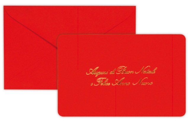 Rex Sadoch Biglietto di Auguri Natalizi con Busta - 9x14 cm - Stampa Oro - Rosso - Conf. 100 Pezzi - 2107