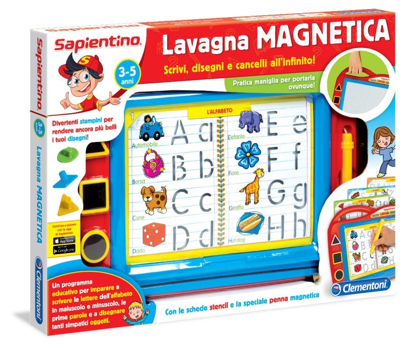 Clementoni Sapientino Lavagna Magnetica - Gioco Educativo per Imparare a Scrivere con Stencil e Stampini, Adatta per Bambini dai 3 ai 5 Anni
