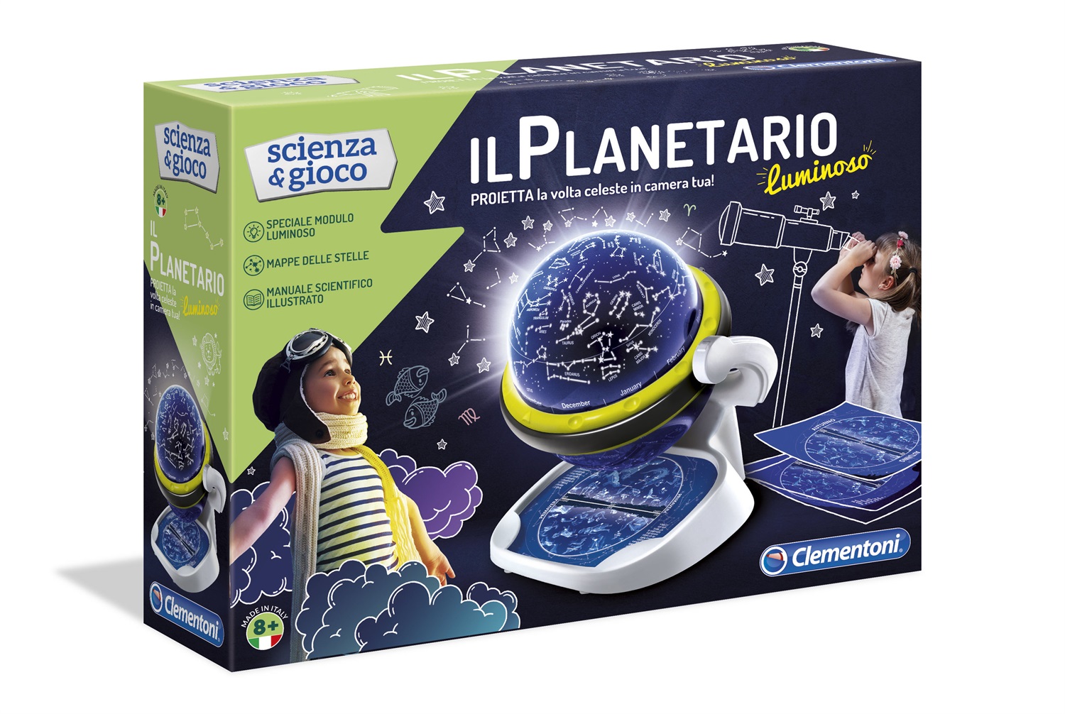 Clementoni Scienza & Gioco Lab - Planetario Luminoso - Gioco Educativo per Esploratori Astronomi da 8 Anni - Proiezione delle Costellazioni in Camera - Made in Italy