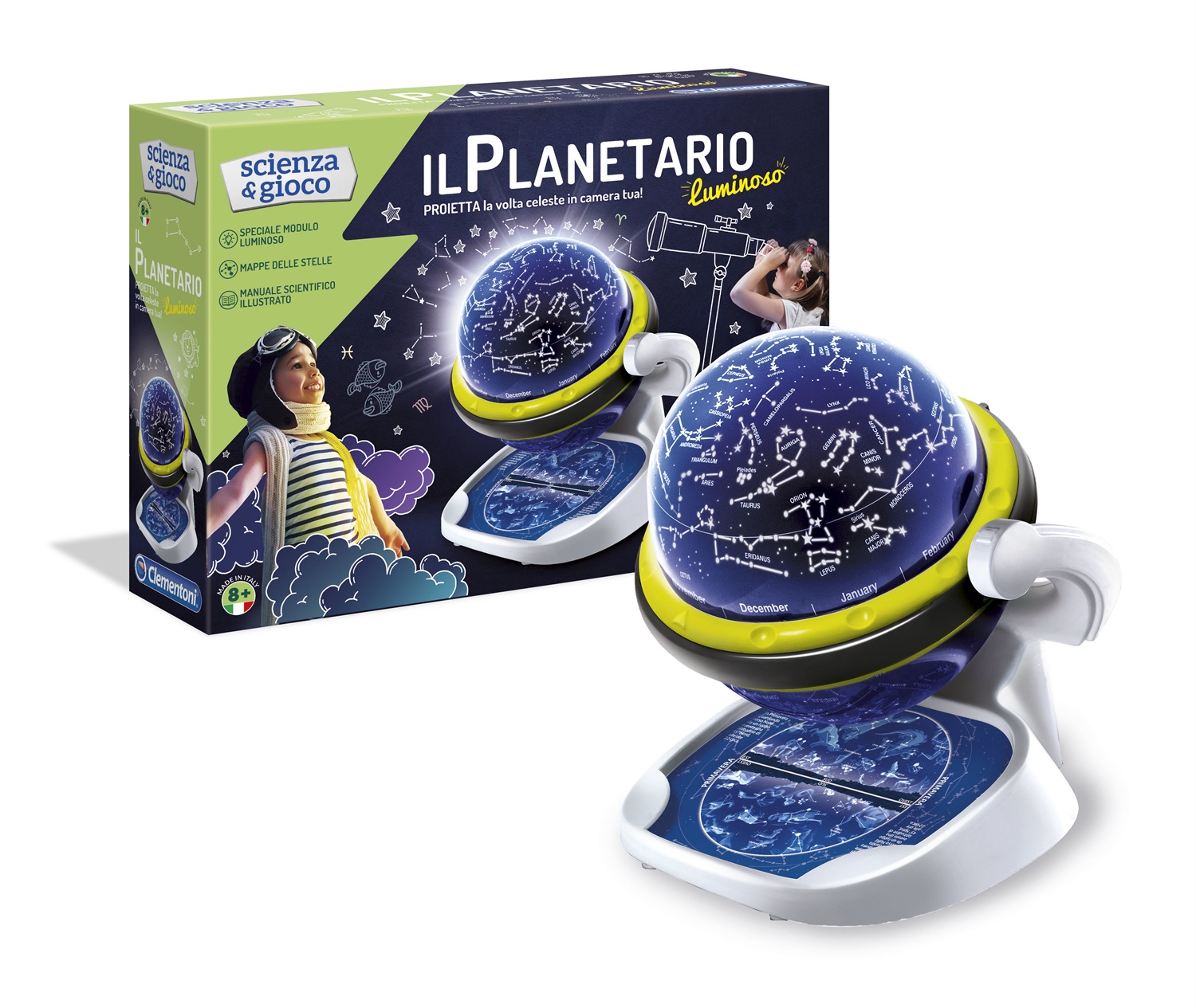Clementoni Scienza & Gioco Lab - Planetario Luminoso - Gioco Educativo per Esploratori Astronomi da 8 Anni - Proiezione delle Costellazioni in Camera - Made in Italy