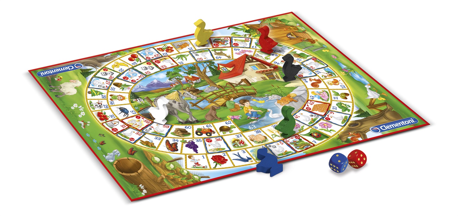 Clementoni Il Gioco dell'Oca - Gioco da Tavolo Classico per Bambini 6 Anni e Famiglia, 2-6 Giocatori con Paperelle in Legno, 2 Modalità di Gioco, Made in Italy