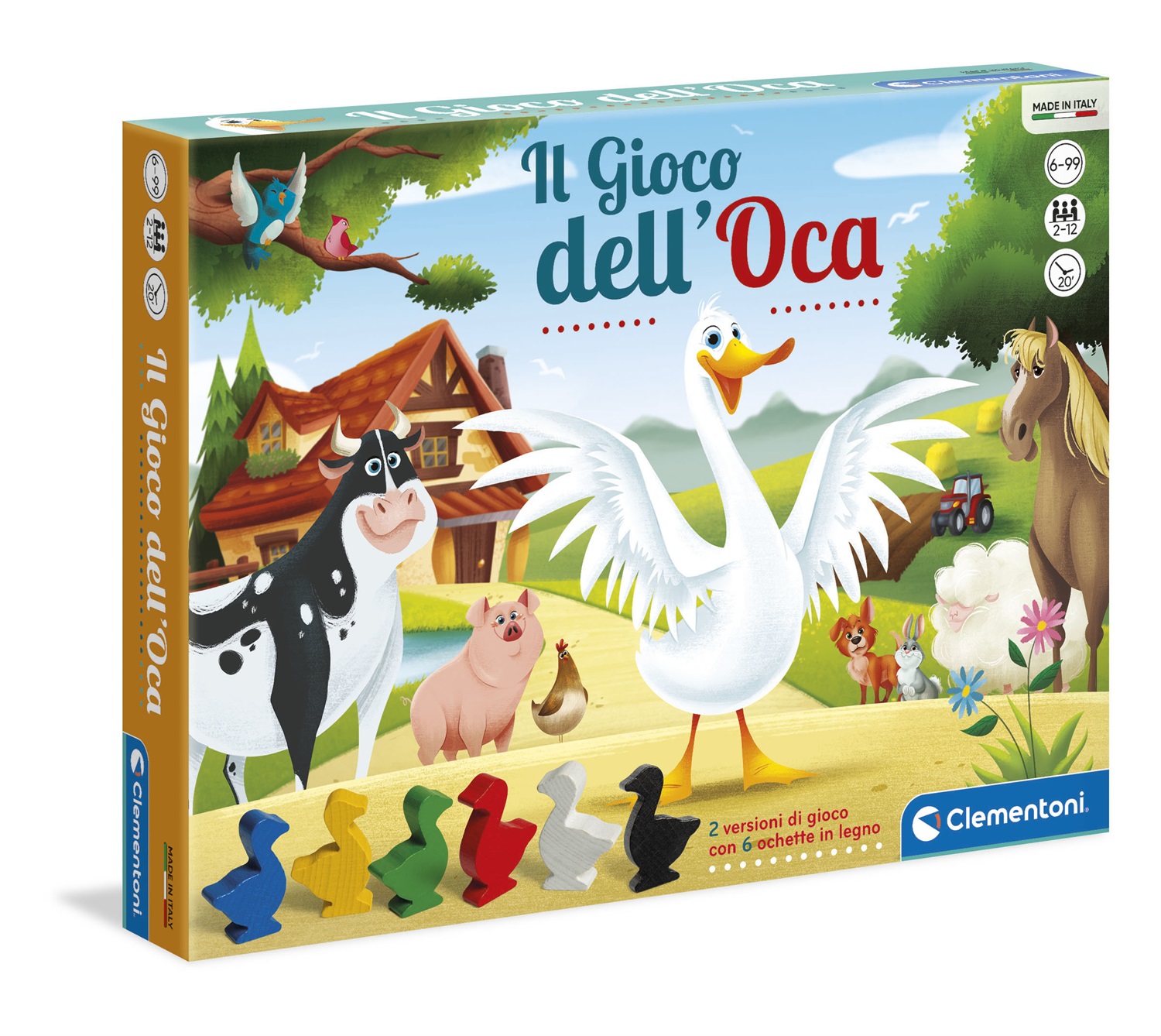 Clementoni Il Gioco dell'Oca - Gioco da Tavolo Classico per Bambini 6 Anni e Famiglia, 2-6 Giocatori con Paperelle in Legno, 2 Modalità di Gioco, Made in Italy