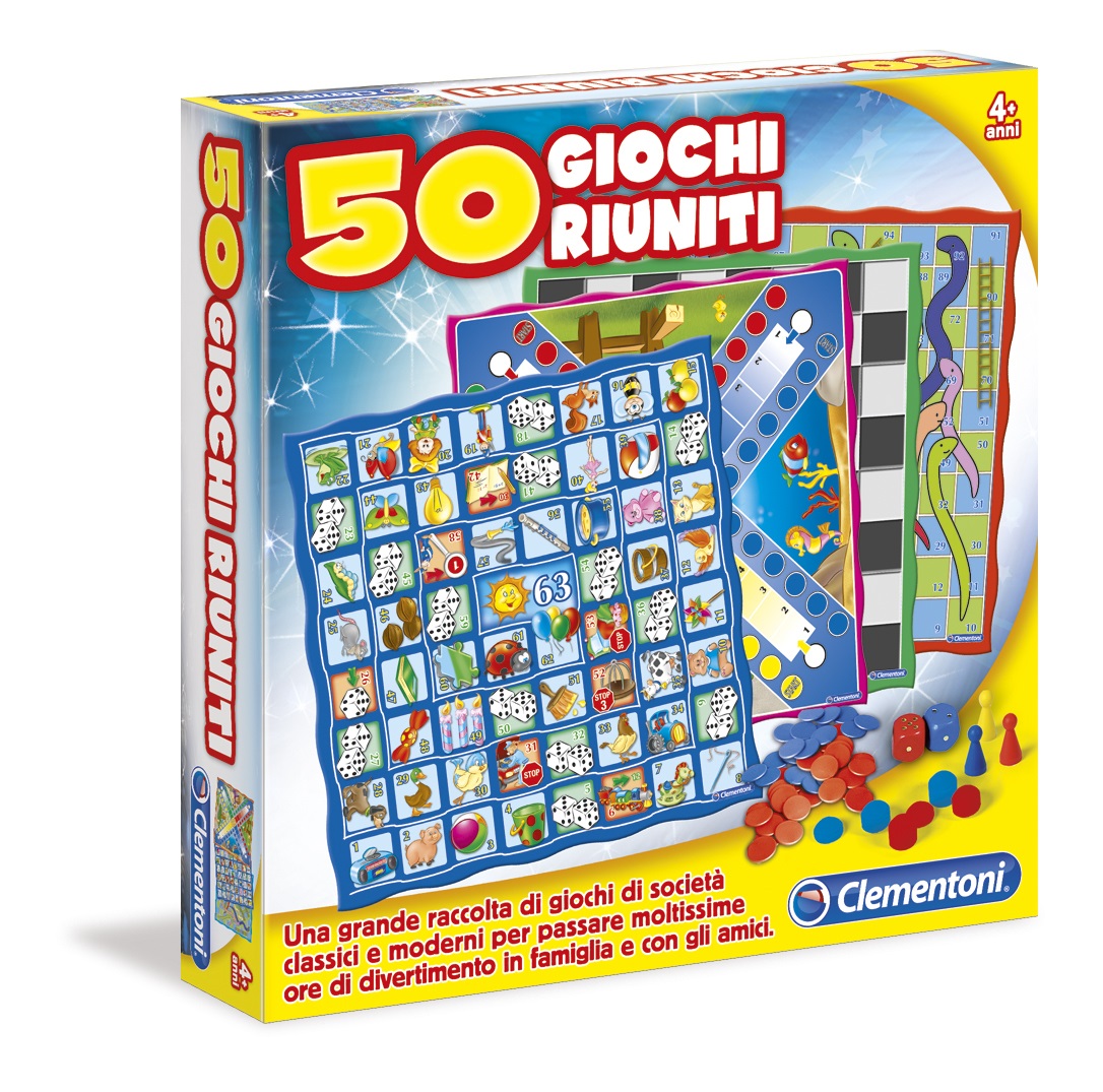 Clementoni 12941 - 50 Giochi Riuniti, Grande Raccolta di Giochi da Tavolo per Famiglie, Idea Regalo per Bambini dai 4 Anni, 1-10 Giocatori, Made in Italy