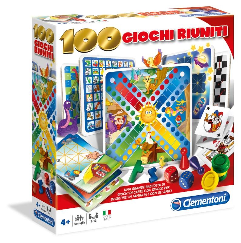 Clementoni 12952 - 100 Giochi Riuniti, Grande Raccolta di Giochi da Tavolo e Carte per 1-12 Giocatori, Idea Regalo per Bambini dai 4 Anni, Made in Italy