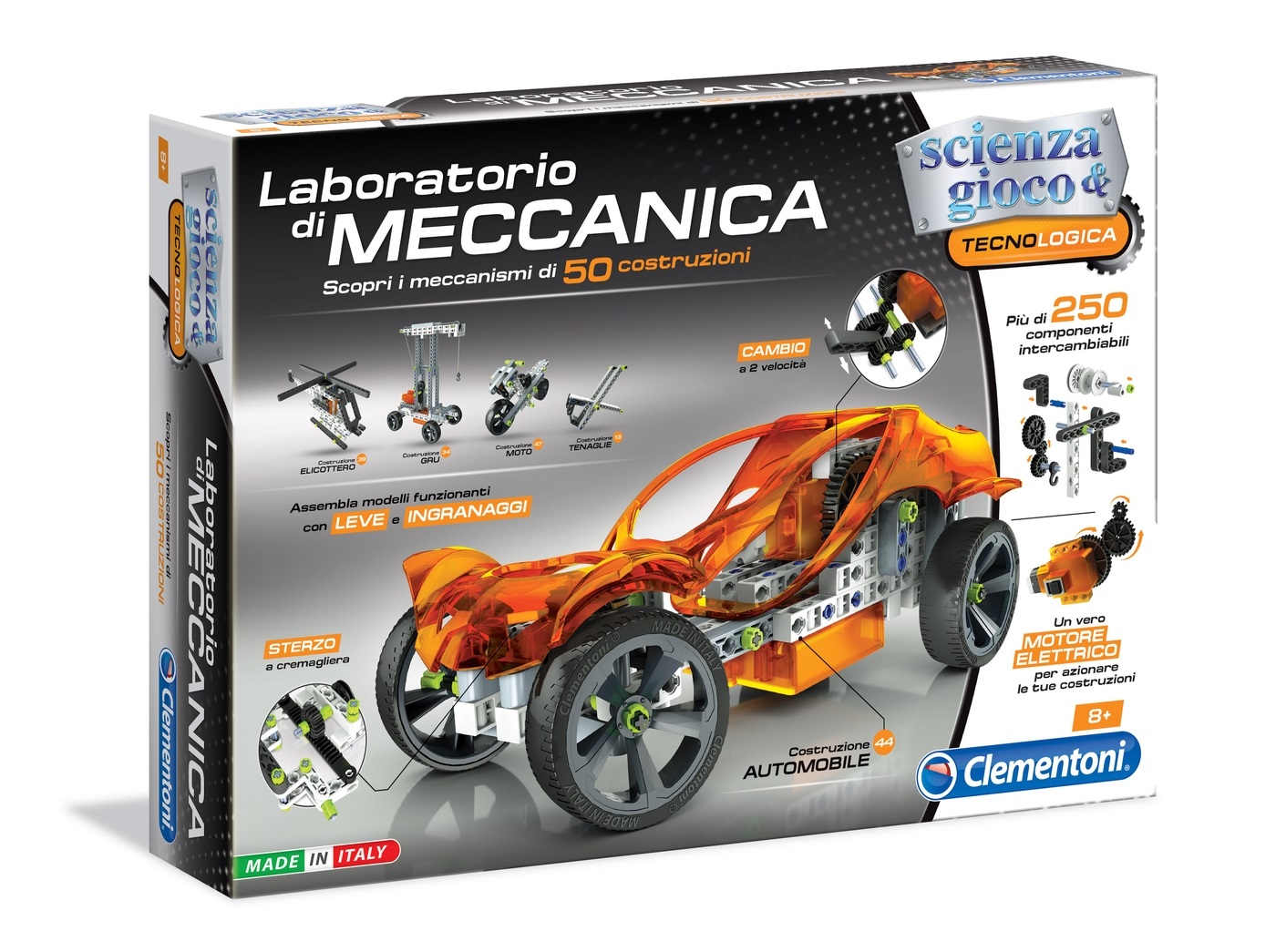 Clementoni 13940 Laboratorio di Meccanica - Set di Gioco Educativo per Bambini da 8 Anni con Oltre 250 Componenti e Più di 50 Costruzioni