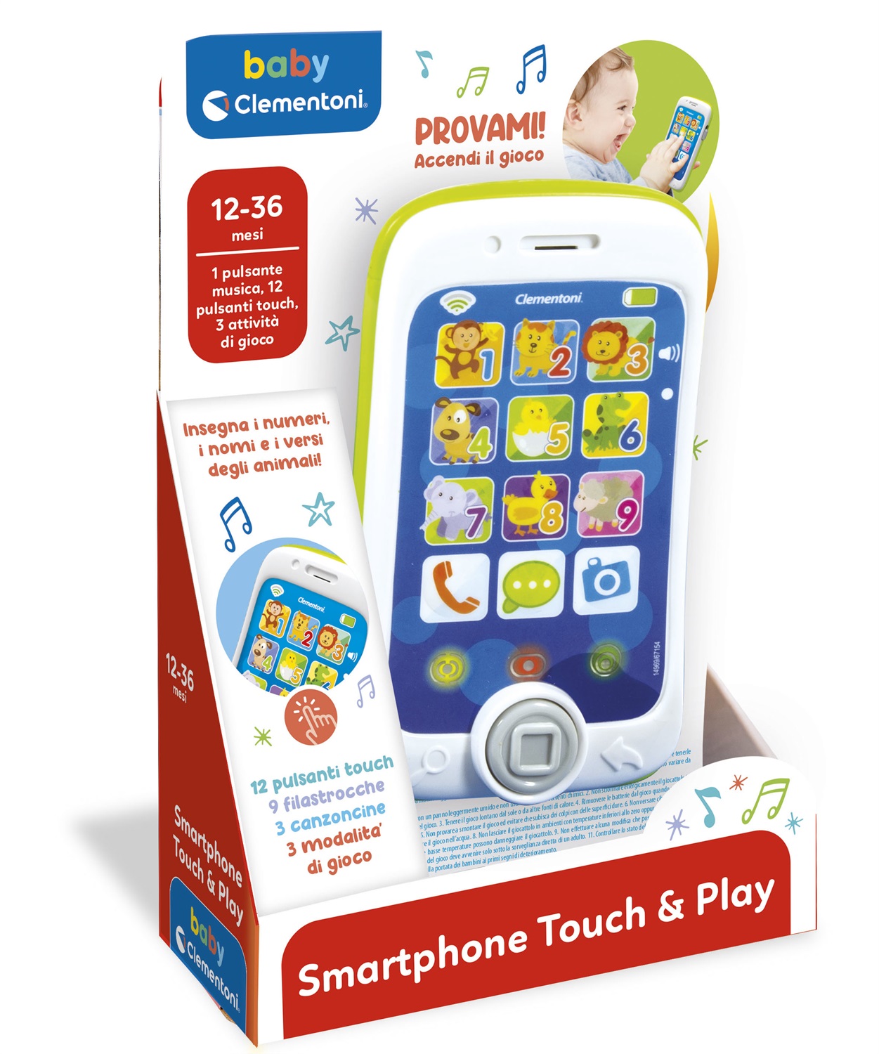 Clementoni Smartphone Touch & Play 14969 - Giocattolo Educativo Interattivo per Bambini 12-36 Mesi con 13 Tasti Touch, 3 Modalità di Gioco e Attività Educative