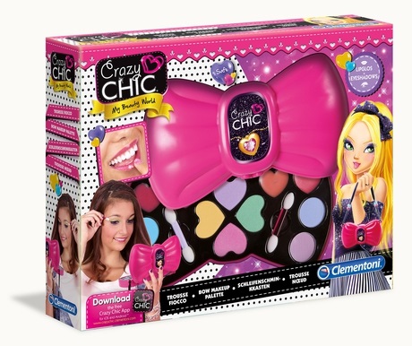 Clementoni Crazy Chic - Trousse Fiocco con Ombretti e Lucidalabbra, Set Trucco per Bambini 6 Anni, Idea Regalo Creativa