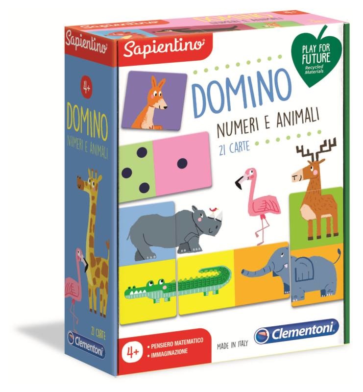 Clementoni Sapientino Domino Numeri e Animali - Gioco educativo per bambini di 4 anni con 21 tessere illustrate per imparare a contare