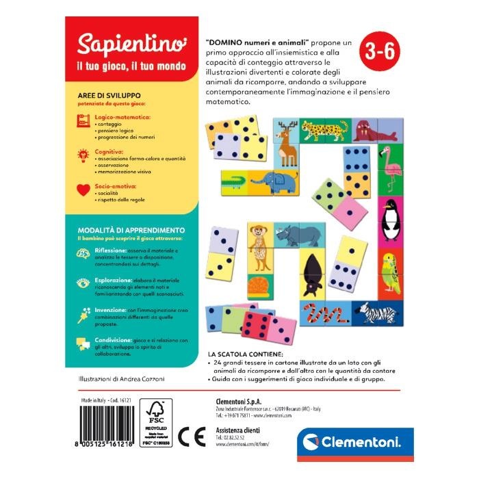 Clementoni Sapientino Domino Numeri e Animali - Gioco educativo per bambini di 4 anni con 21 tessere illustrate per imparare a contare