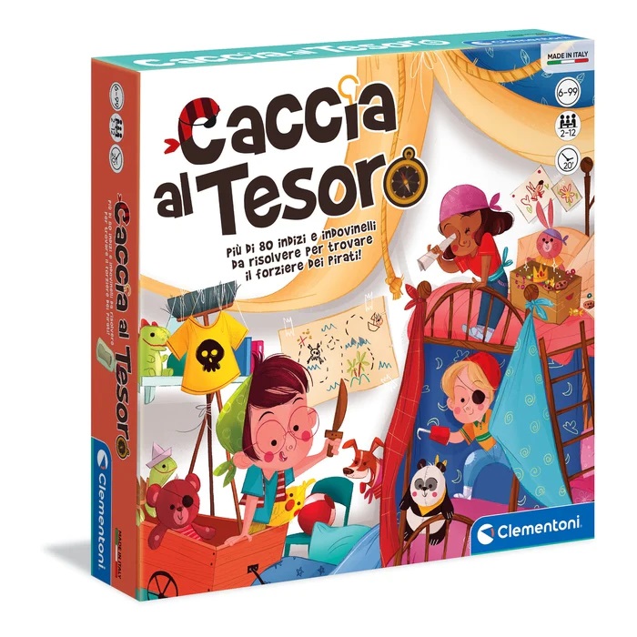 Clementoni Caccia al Tesoro - Gioco da Tavolo Party Game per Bambini 6 Anni, 2-12 Giocatori, Più di 80 Indizi e Indovinelli, Made in Italy