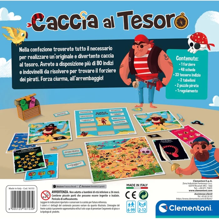 Clementoni Caccia al Tesoro - Gioco da Tavolo Party Game per Bambini 6 Anni, 2-12 Giocatori, Più di 80 Indizi e Indovinelli, Made in Italy