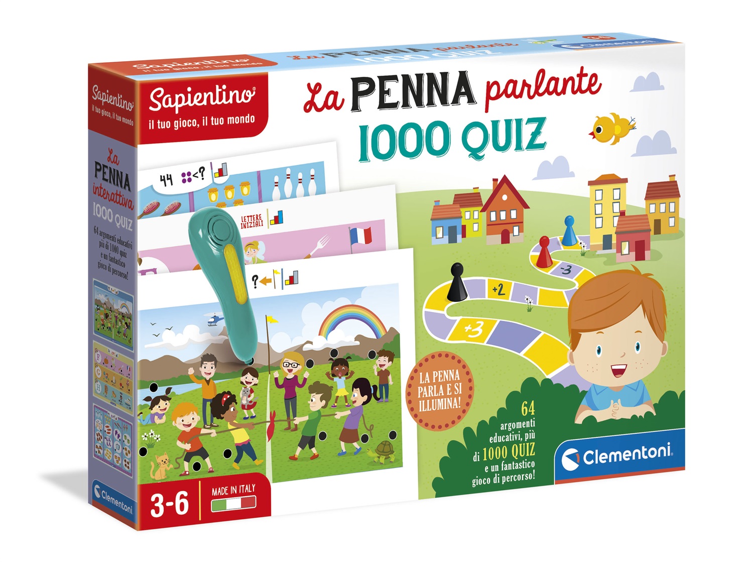 Clementoni Sapientino 16211 - Penna Interattiva 1000 Quiz con 32 Schede e 64 Attività Educative per Bambini di 3 Anni