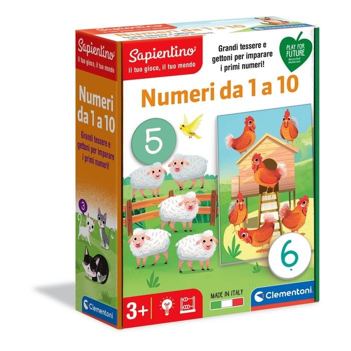 Clementoni Sapientino Numeri da 1 a 10 - Gioco educativo in cartone riciclato per bambini di 3 anni, multicolore, con tessere illustrate e gettoni