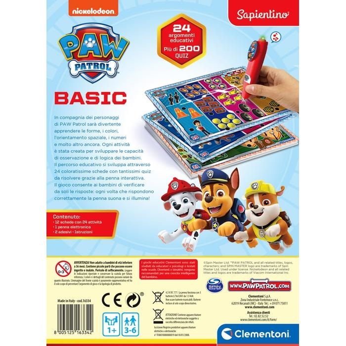Clementoni 16334 Sapientino Basic Paw Patrol - Giocattolo Educativo con Penna Elettronica e Oltre 200 Quiz
