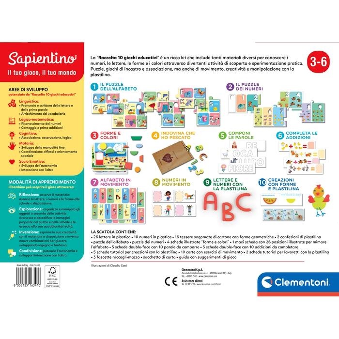 Clementoni Sapientino - Raccolta 10 Giochi Educativi Montessori per Bambini di 3 Anni - Impara Alfabeto, Numeri, Forme e Colori - Made in Italy