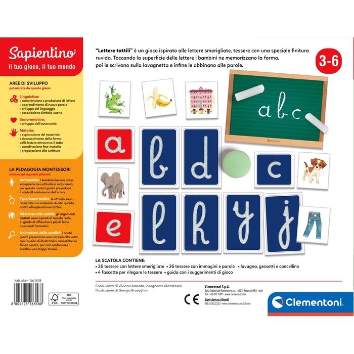 Clementoni Montessori 16358 - Lettere Tattili, Gioco Educativo per Imparare l'Alfabeto, 3-6 Anni