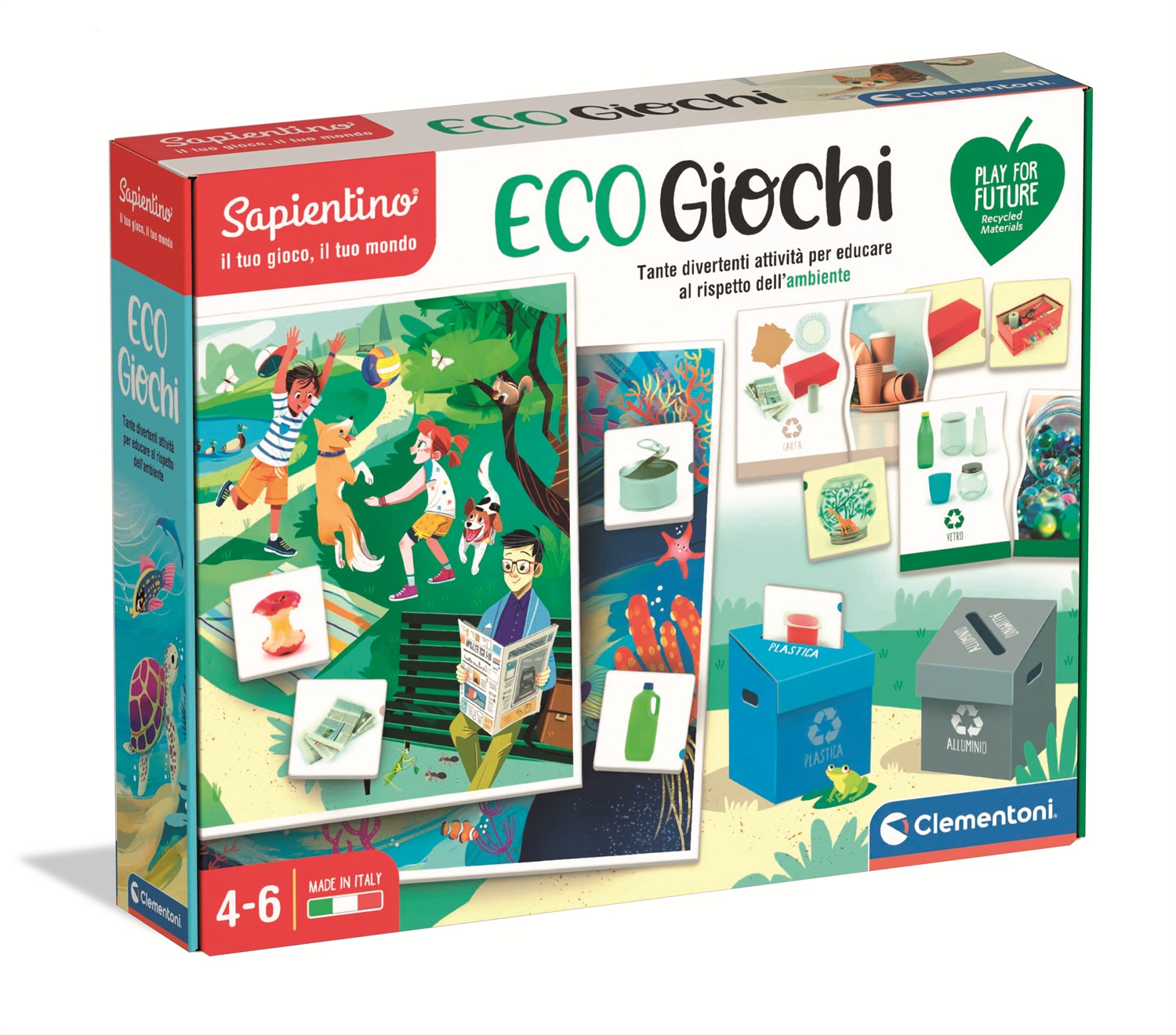 Clementoni Sapientino - Eco Giochi Educativo per Bambini 4 Anni, Raccolta Differenziata con Materiali 100% Riciclati - Play for Future