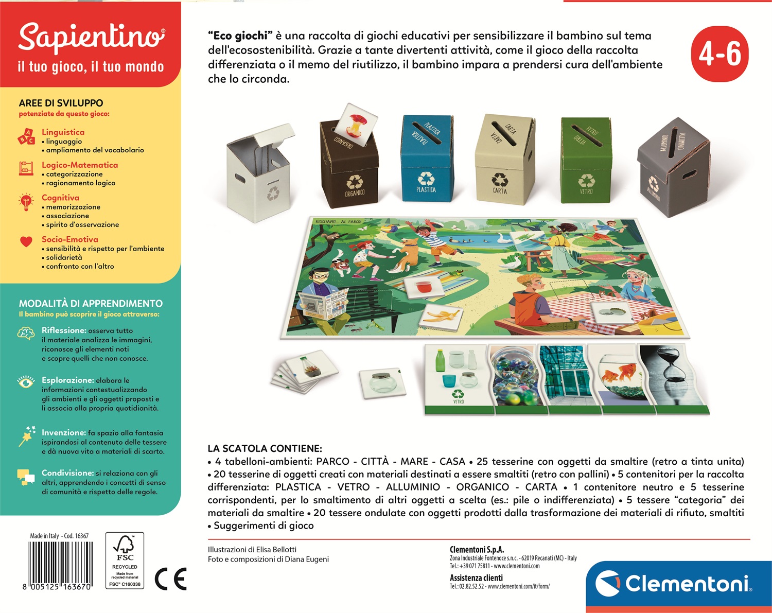 Clementoni Sapientino - Eco Giochi Educativo per Bambini 4 Anni, Raccolta Differenziata con Materiali 100% Riciclati - Play for Future