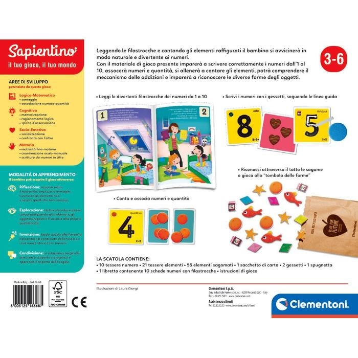 Clementoni Sapientino Gioca con i Numeri - Gioco educativo per imparare a contare fino a 10, per bambini di 4 anni, materiali 100% riciclati, Made in Italy
