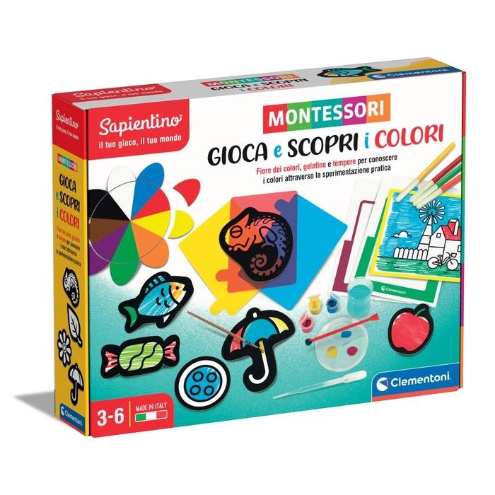 Clementoni Sapientino Montessori - Gioca e Scopri I Colori - Gioco Educativo per Bambini di 3 Anni con Gelatine Colorate, Tempere e Pennarelli