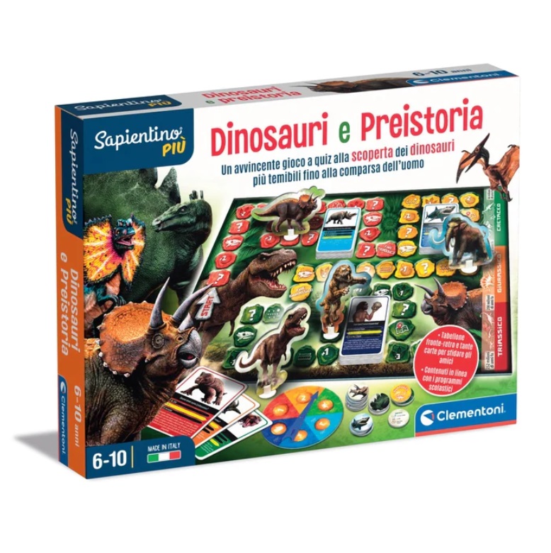 Clementoni Sapientino Preistoria - Gioco Educativo Dinosauri per Bambini da 6 a 10 Anni, Made in Italy, Multicolore