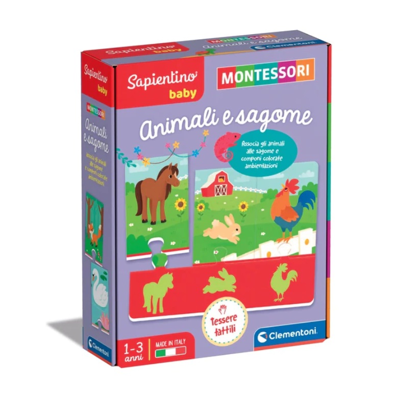 Clementoni Sapientino Baby Animali e Sagome - Puzzle Tattile Educativo per Bambini 1-3 Anni