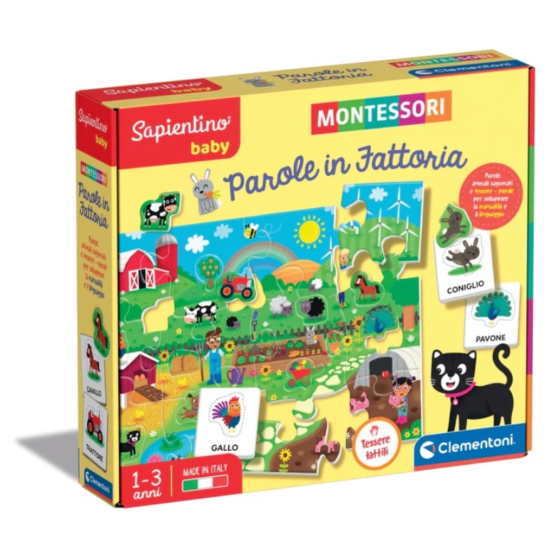 Clementoni Sapientino Montessori Parole in Fattoria - Puzzle Educativo per Bambini 1-4 Anni con Grandi Pezzi e Animali Sagomati