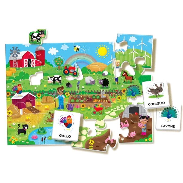 Clementoni Sapientino Montessori Parole in Fattoria - Puzzle Educativo per Bambini 1-4 Anni con Grandi Pezzi e Animali Sagomati