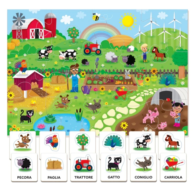 Clementoni Sapientino Montessori Parole in Fattoria - Puzzle Educativo per Bambini 1-4 Anni con Grandi Pezzi e Animali Sagomati