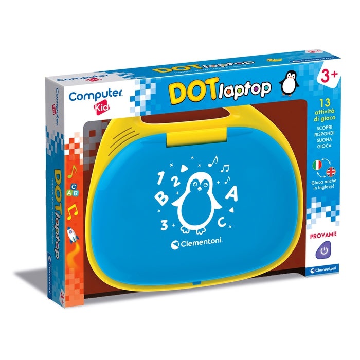 Clementoni Computer Kid DOT - Laptop Parlante Educativo per Bambini 3 Anni, Gioco Elettronico Interattivo per Imparare Lettere e Numeri, Batterie Incluse, Lingua Italiana