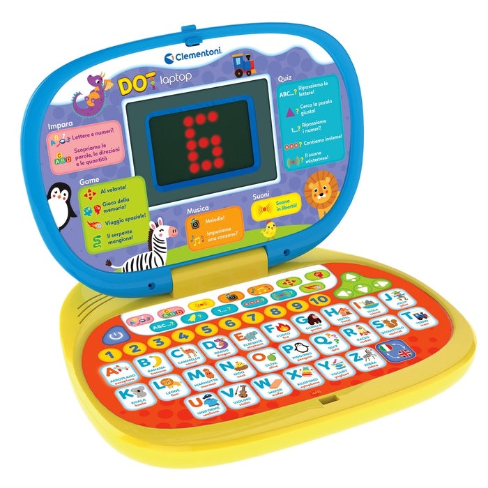 Clementoni Computer Kid DOT - Laptop Parlante Educativo per Bambini 3 Anni, Gioco Elettronico Interattivo per Imparare Lettere e Numeri, Batterie Incluse, Lingua Italiana
