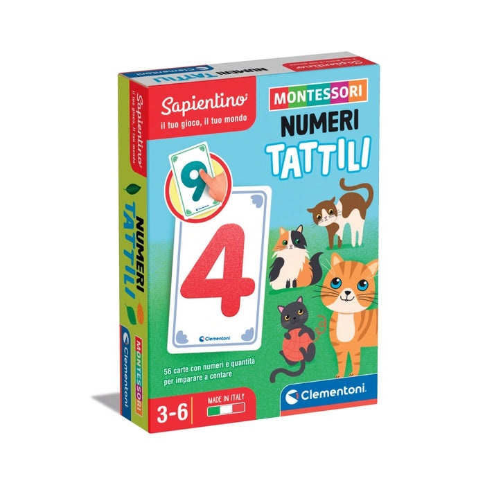 Clementoni Sapientino Montessori - Gioco Educativo Numeri Tattili per Bambini 3-6 Anni, Flashcards Sensoriali per Imparare a Contare